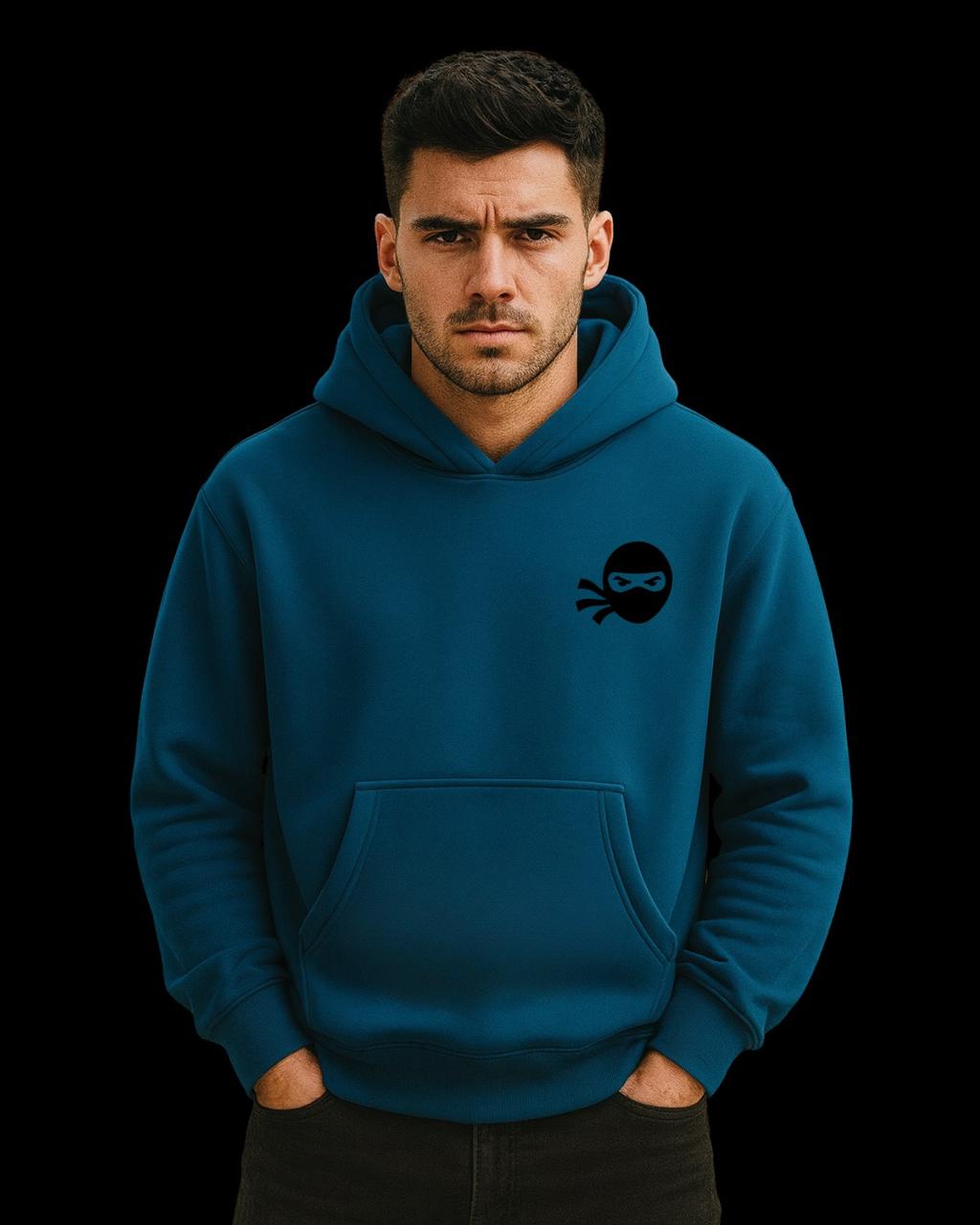 Aura Hoodie Teal Blue – Front View Showing Classic Fit