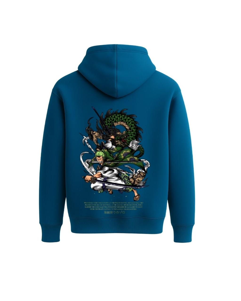 Aura Hoodie Teal Blue – Side View Showing Sleeve and Pocket Details